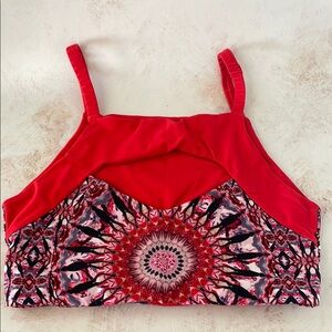 Wolven Red Pink Sleeveless Crop Graphic Tank